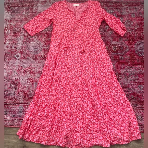 chinese dress ladies Aspiga Womens Sustainable Mykonos Maxi Dress Organic Cotton Printed Summer  Holiday Beach Cover Up Pink White main image 1